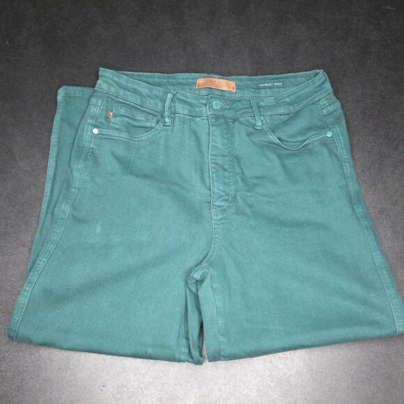 Judy Blue JB88806 Wide Leg Jeans Women's 13/31 Green Garment Dyed Cropped EUC - Picture 5 of 8